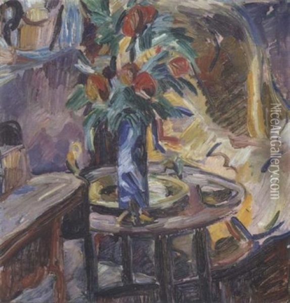 Opstilling Med Blomster Oil Painting - Jens Adolf Emil Jerichau