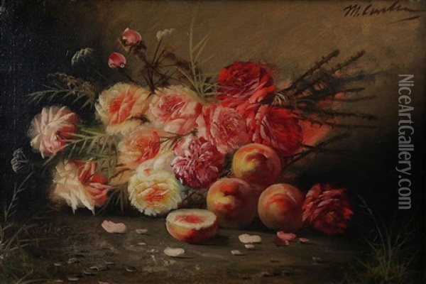 Nature Morte Aux Roses Et Peches Oil Painting - Max Carlier