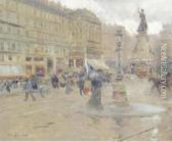 Paris, Place De La Republique Oil Painting - Louis Abel-Truchet