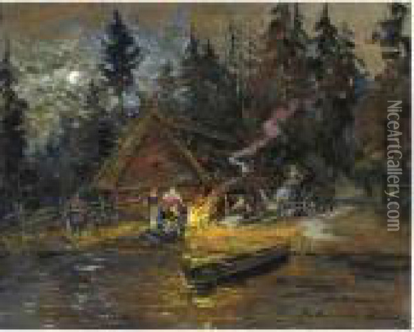 Songs Around The Camp Fire Oil Painting - Konstantin Alexeievitch Korovin