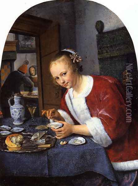 Girl Offering Oysters Oil Painting - Jan Steen