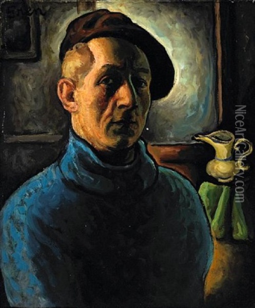 Self Portrait (man With Beret) Oil Painting - Nils Gren
