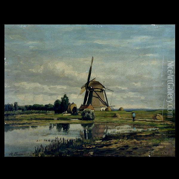 A Mill By A River Oil Painting - Richard Burnier