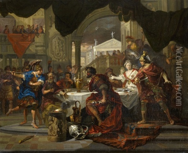 Phineus Unterbricht Das Hochzeitsmahl Von Perseus Und Andromeda Oil Painting - Domenicus van (Ascanius) Wynen