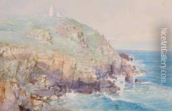 Coastal Scene With A Lighthouse Oil Painting - George Wolfe