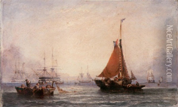 Hauling In The Nets Oil Painting - William Callcott Knell