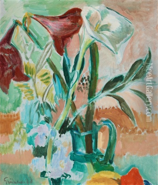 Still Life With Amaryllis Oil Painting - Isaac Gruenewald