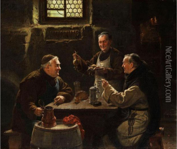 Drei Monche Bei Der Vesper-mahlzeit Oil Painting - Adolf Humborg