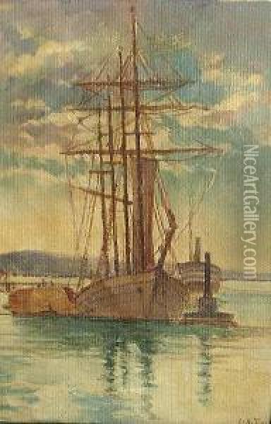 A Ship On Calm Seas Oil Painting - Charles Arthur Fries