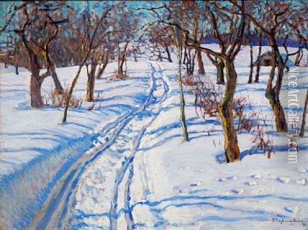 Russian Woodland In Winter Oil Painting - Nikolai Petrovich Bogdanov-Bel'sky