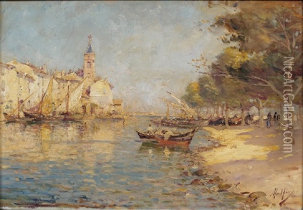 Barques De Peche Aux Martigues Oil Painting - Henri Malfroy-Savigny