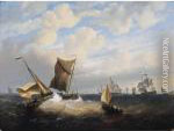 Shipping In Choppy Seas Oil Painting - Hendrik Adolf Schaep