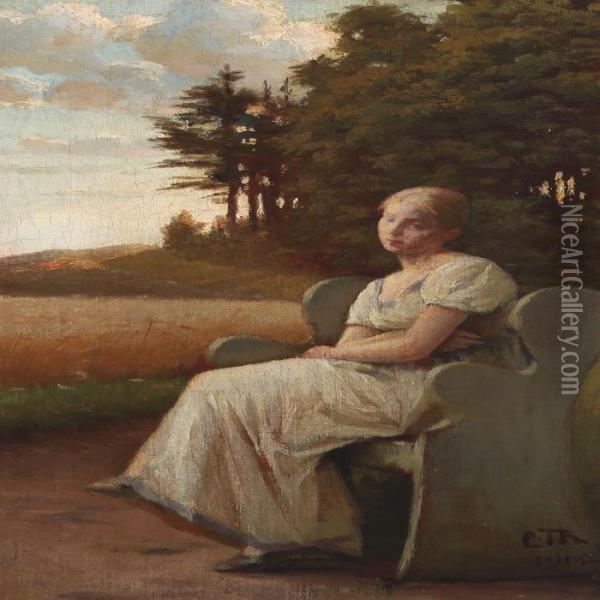 Thoughtful Girl On Abench Oil Painting - Carl Christian Thomsen