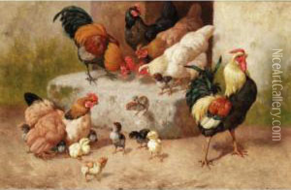 Spring Chickens Oil Painting - William Baptiste Baird