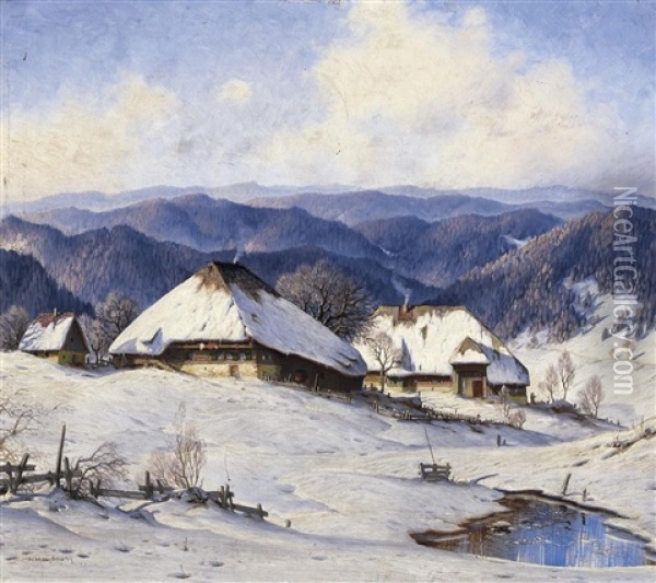 In Bernau, Schwarzwald. Sonniger Wintertag Im Schwarzwald Oil Painting - Karl Hauptmann