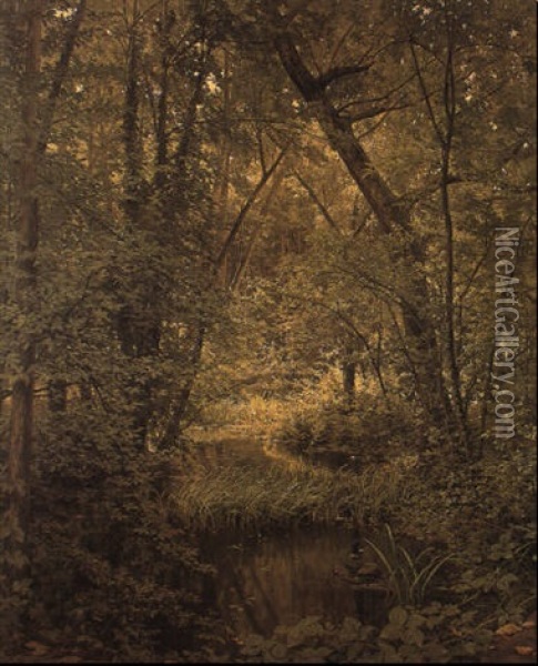 The Woodland Pool Oil Painting - Henri Biva