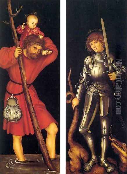 Sts Christopher and George (outer side) Oil Painting - Lucas The Elder Cranach