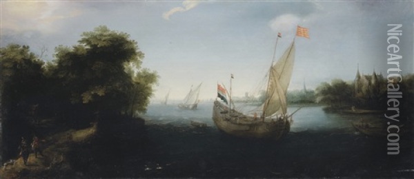 A Dutch Merchantman Flying The Colours Of Enkhuizen Oil Painting - Hendrik Cornelisz Vroom