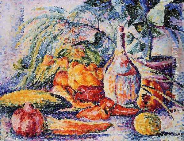 Still Life with Bottle of Wind Oil Painting - Henri Edmond Cross