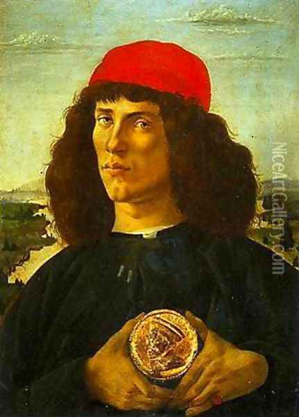 Portrait of a Young Man with a Medallion Oil Painting - Sandro Botticelli