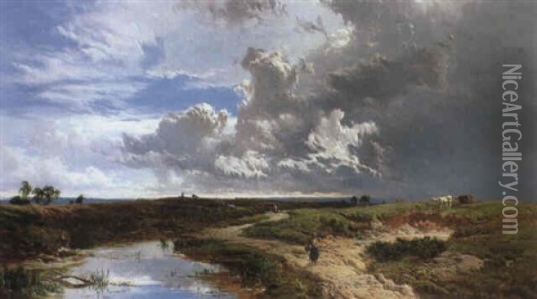 A Summer Storm Brewing Oil Painting - Sidney Richard Percy