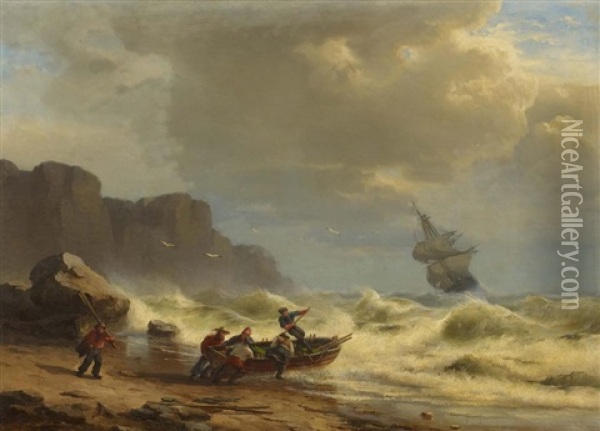 Ausfahrt Bei Sturmischer See Oil Painting - Franz Johann (Wilhelm) Huenten