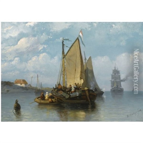 A Boating Party Oil Painting - Adrianus Jacobus Vrolyk