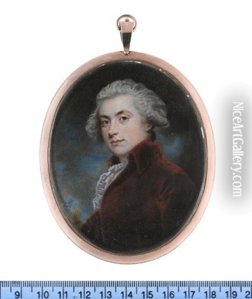 Sir Henry Charles Englefield, 7th Baronet, Wearing Red Coat, White Frilled Chemise, His Hair Powdered Oil Painting - Henry Edridge