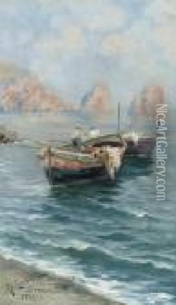Sorrento, Italia: Fishing Boats In The Bay Of Naples Oil Painting - Gaetano Esposito