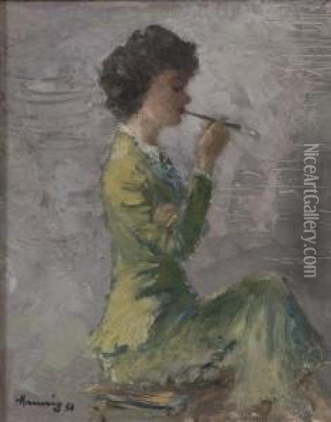 Rauchende Lady Oil Painting - Gosta Von Hennigs