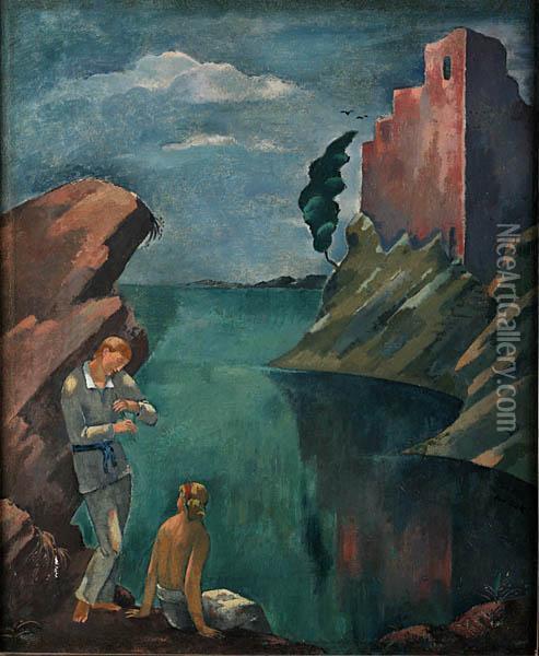 Idylla Z Ruinami Zamku, Ok. 1921 Oil Painting - Eugene Zak