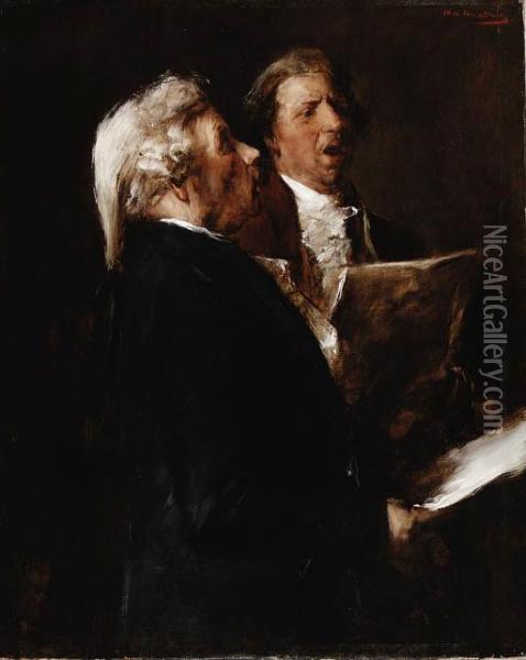 Two Men Singing Oil Painting - Mihaly Munkacsy