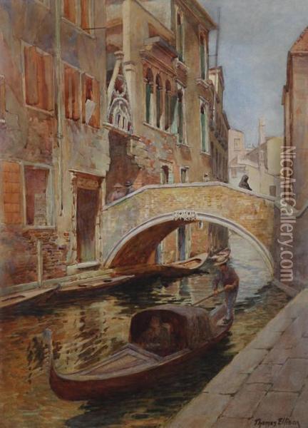 A Gondola On A Venetian Canal Oil Painting - Thomas Ellison