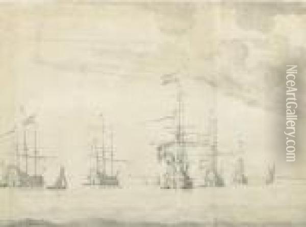 Scene Maritime. Oil Painting - Willem van de, the Elder Velde