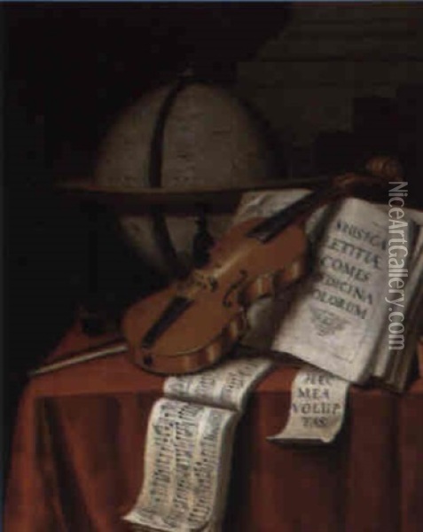 Stilleben Mit Globus, Geige Und Notenbuchern Oil Painting - Edward Collier