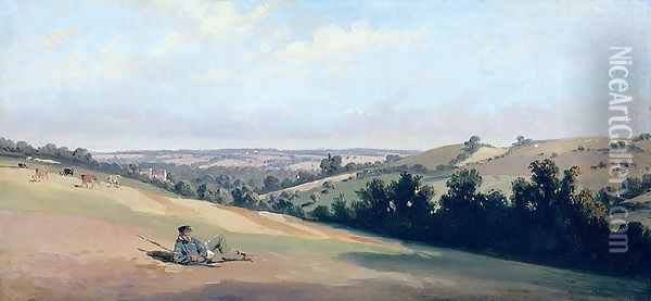 Young Man Reclining on the Downs, c.1833-35 Oil Painting - Theodore Caruelle d' Aligny