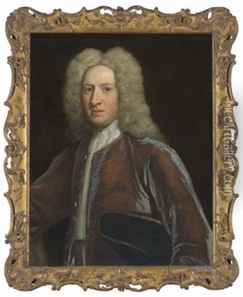 Portrait Of A Gentleman, Traditionally Identified As Robert Highmore, Half-length, In A Brown Coat Oil Painting - Jonathan Richardson