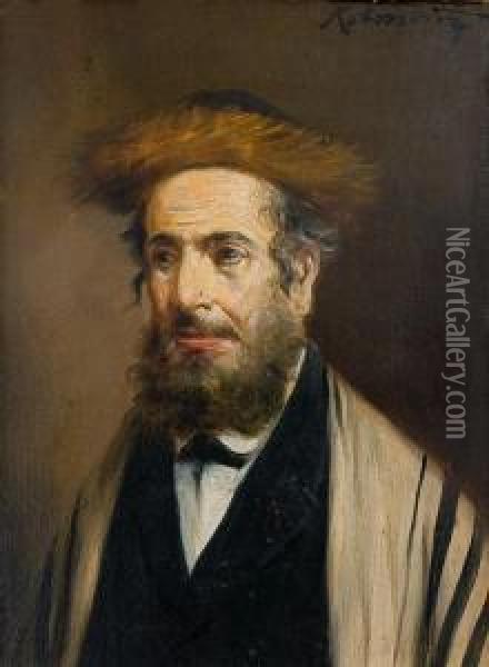 Portrait Of A Rabbi Oil Painting - Lajos Kolozsvary