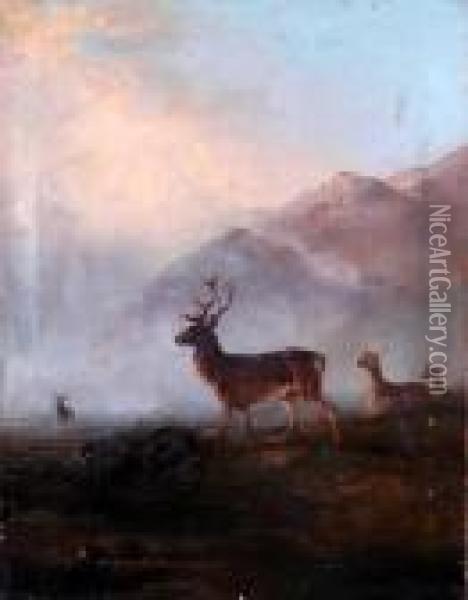 Deer In A Mountainous Landscape Oil Painting - Edward Robert Smythe