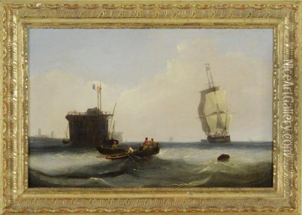 Ships In A Channel Oil Painting - John Wilson Carmichael