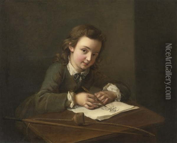 A Boy Drawing At His Desk Oil Painting - Philip Mercier