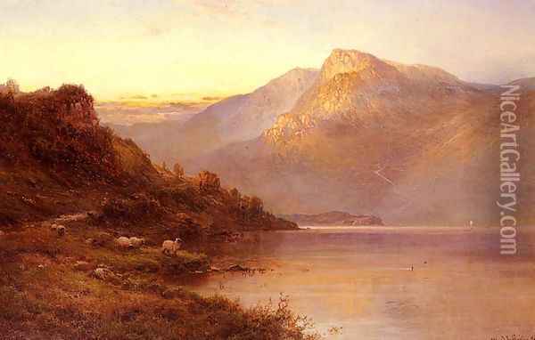 Sunset On The Loch Oil Painting - Alfred de Breanski