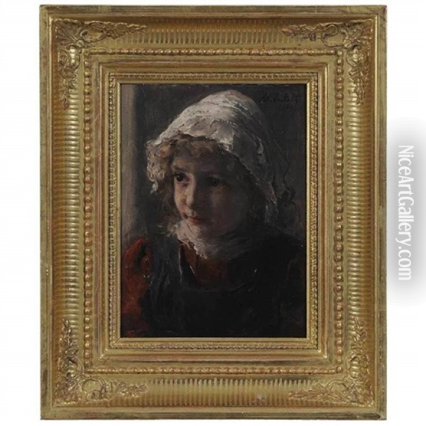 Girl In A Lace Bonnet Oil Painting - Alois Erdtelt