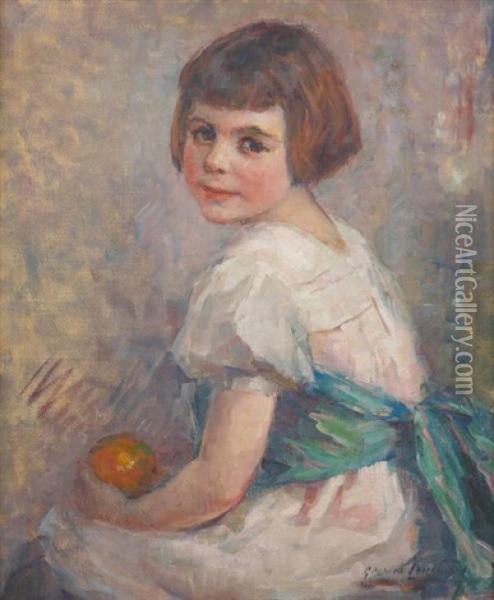 Jeune Fille A La Ceinture Emeraude Oil Painting - Georges (Ferdinand) Lemmers