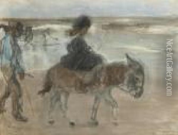 A Donkey Ride On The Beach Oil Painting - Isaac Israels