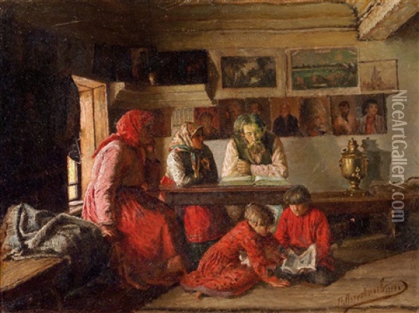 Familienidylle Oil Painting - Petr Ivanovich Petrovichev