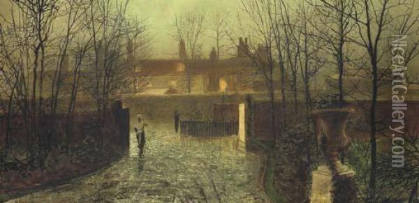 Arriving At The Hall Oil Painting - John Atkinson Grimshaw