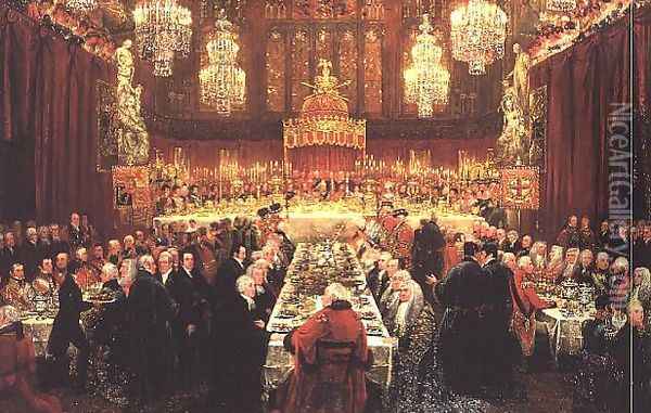 Banquet given by the Corporation of London to the Prince Regent, the Emperor of Russia and the King of Prussia, 18th June 1814 Oil Painting - Luke Clennell