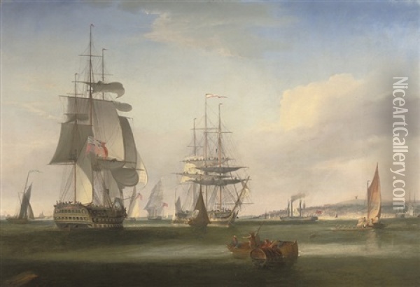 Shipping In The Thames Off Gravesend Oil Painting - William John Huggins