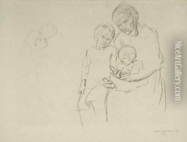 Sitzende Mutter Mit Zwei Kindern Oil Painting - Kathe Kollwitz